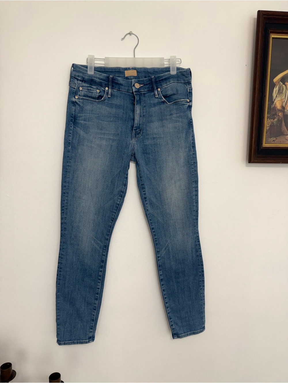 MOTHER Skinny Jeans in Mid Blue Wash
